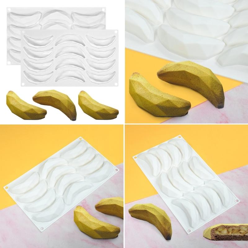12-Kavitäten Mini Polygonale Banane Silikonform DIY Mousse Kuchenform Backwerkzeug zur Herstellung von Schokolade Fondant Dessert