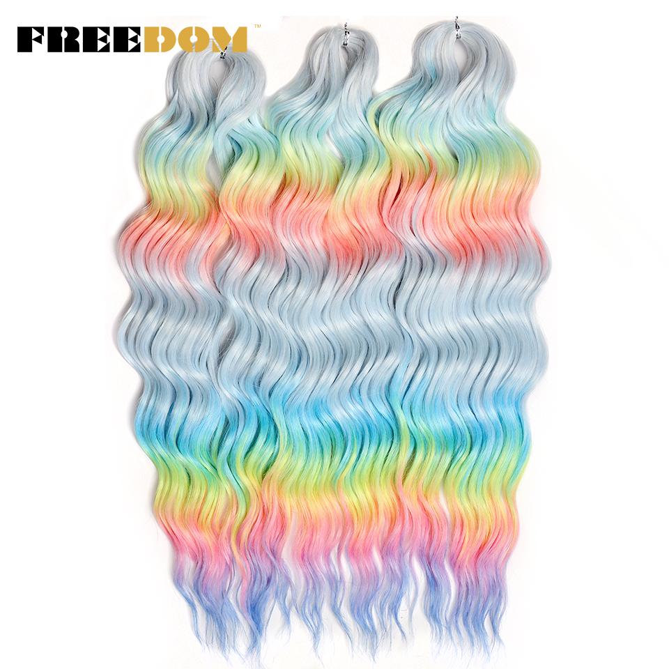 FREEDOM Synthetische Flecht-Haarverlängerungen Tief Gewellt 24 Zoll Lang Lockige Braids Haare Ombre Braun Regenbogen Twist Häkel-Haar