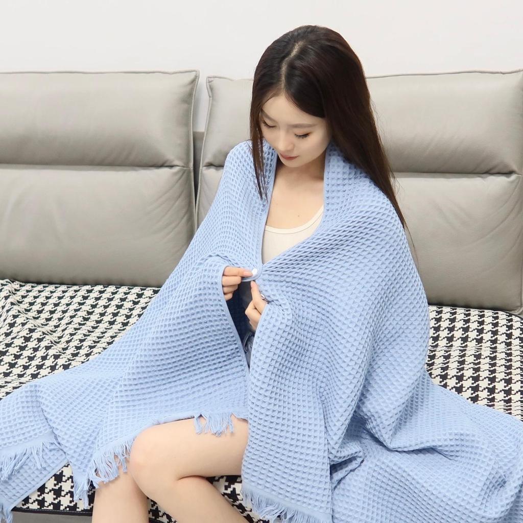 Pure Cotton 90x180 Waffle Weave Tassel Bath & Beach Towel Shawl - Honeycomb Design, No Shed Gauze.