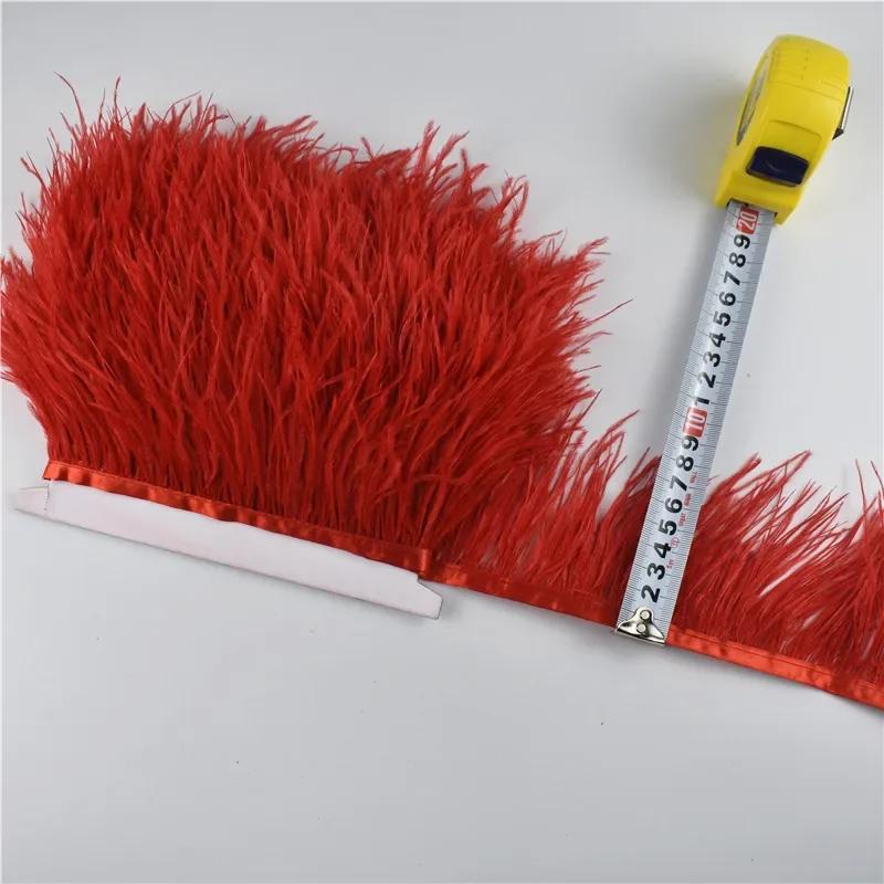1Meters Fluffy Colored Ostrich Feathers On Ribbon Tape Trim Tassel Fringe 8-10Cm Sewing Flecos White Wedding Dress Clothes Decor