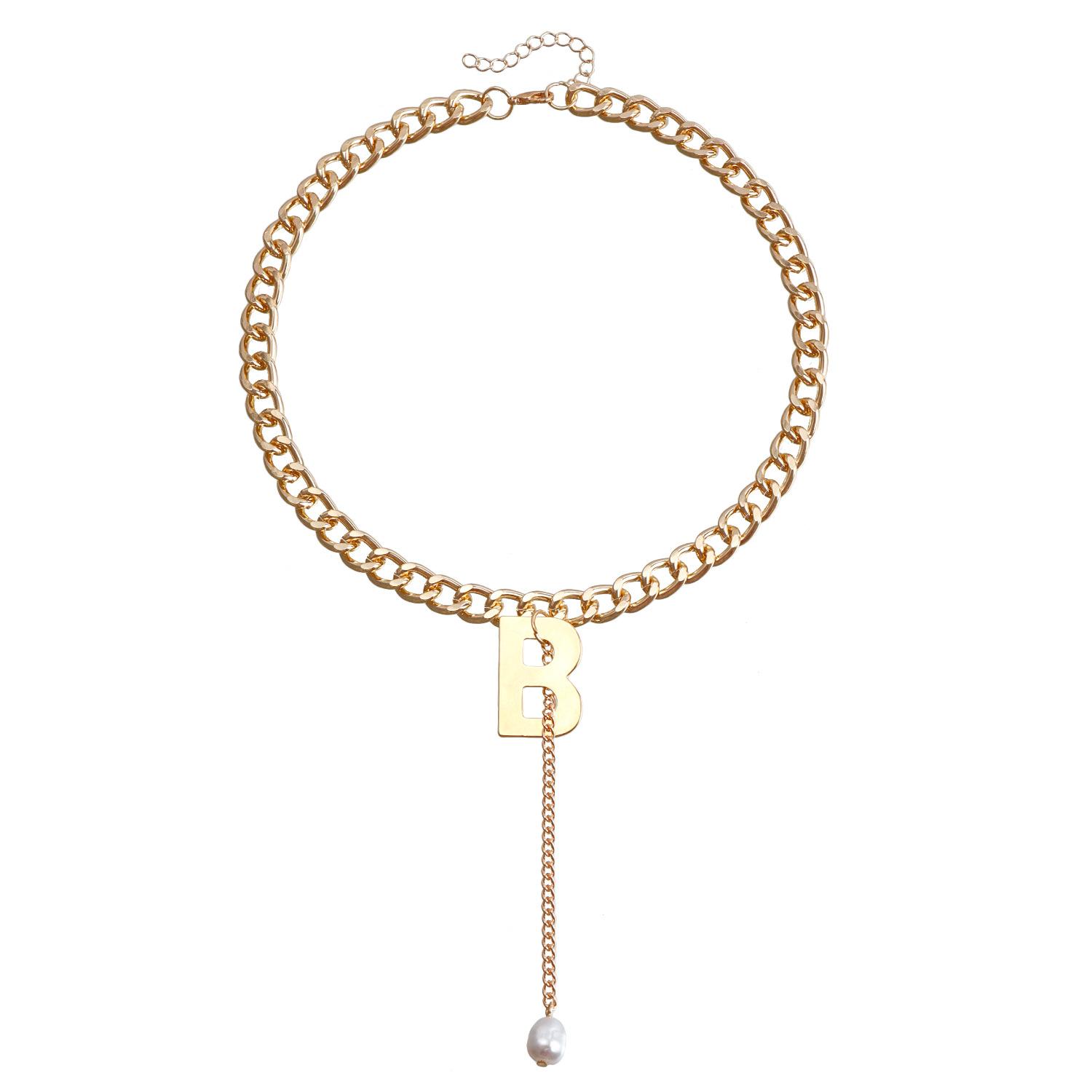 

Ювелирные изделия, металлическая буква B, грубая алюминиевая цепочка, бахрома, ожерелье из искусственного жемчуга Spice Girl золотой