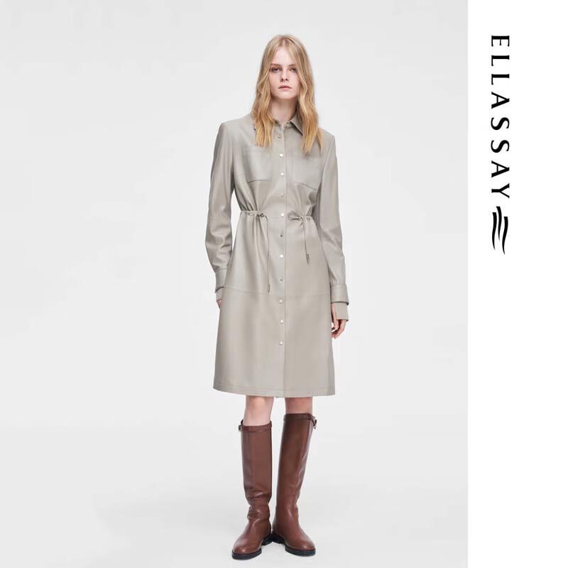 

ELLASSAY Women s Pleated Slim Fit Mid-Length Leather Jacket M