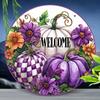 Round Metal Pumpkin Sign Autumn Halloween Door Wall Decor