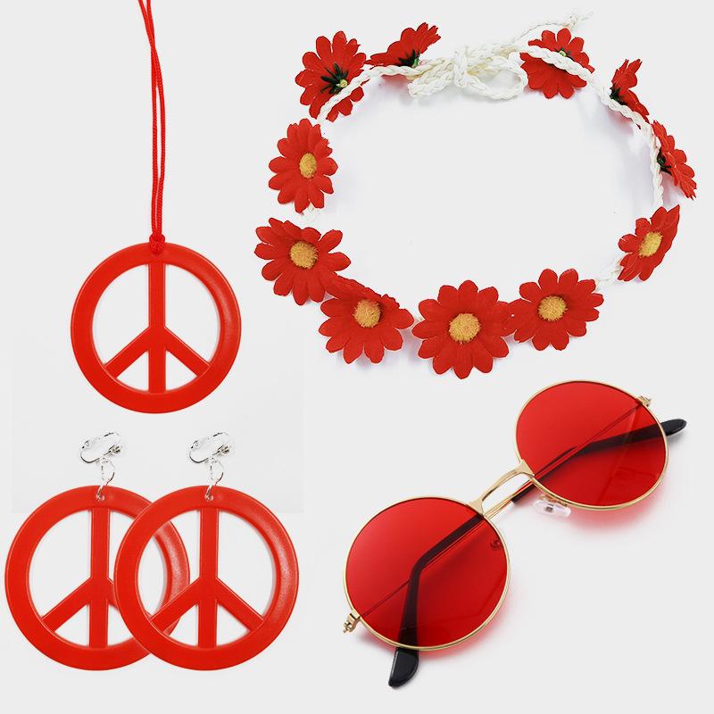 Halloween Cosplay Hippie Peace Symbol Jewelry Set: Colorful Earrings & Necklace