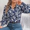 Elegante Bluse mit V-Ausschnitt und langen Ärmeln für Damen, Hemd mit Blumendruck für die Frühling- und Herbstsaison