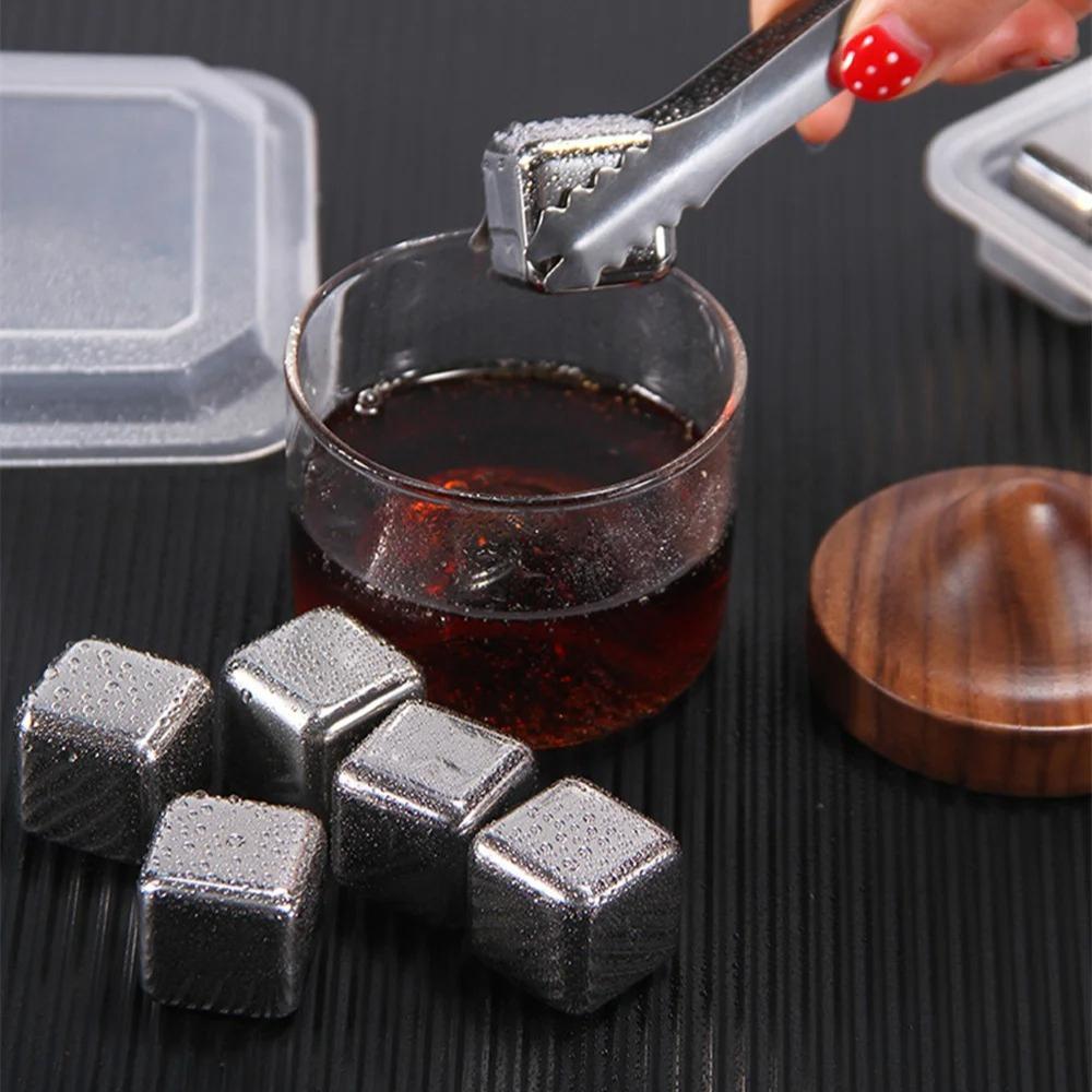 12/6/4/1/pcs Stainless Steel Ice Cubes Set Reusable Chilling Stones for Whiskey Wine Wine Cooling Cube Chilling Rock Party Bar Tool