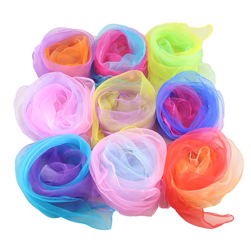 Transparent Summer Scarf For Women Square Gradient Color Head Wear Shinny Thin Chiffon Neck Shawl Beach Vacation Accessories