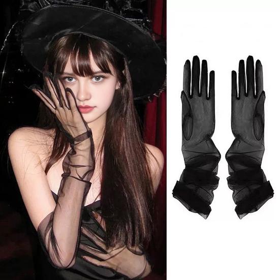 Bridal Lace Gloves Five-Finger Sheer Wedding Gloves Elegant Long Short Mesh Gloves for Women Tea Party Cocktail Party Prom