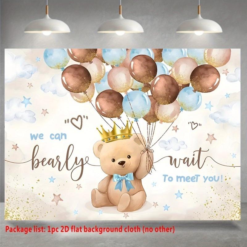 1 2D Flat Cute Bear Theme "We Can't Wait" Gender Reveal Party Decoration Background Banner Youth Baptism
