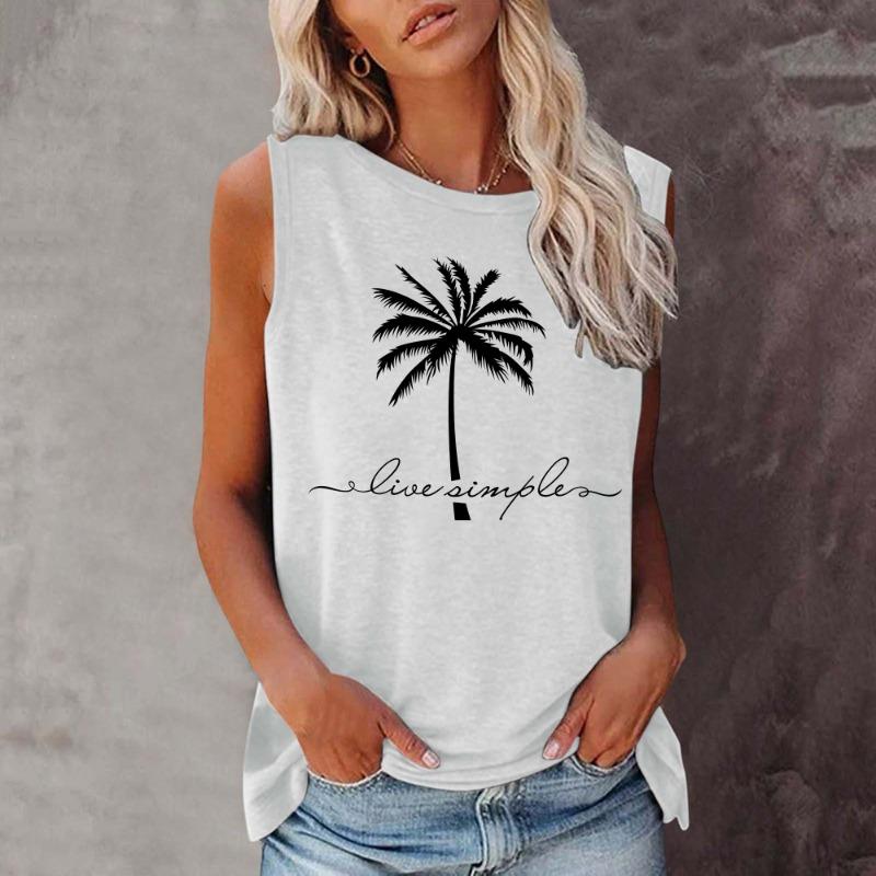 Seeyoushy Coconut Printing New Summer Fashion Harajuku Style  Crew-neck Women's T-shirt Sleeveless T-shirt Camisetas Blouse