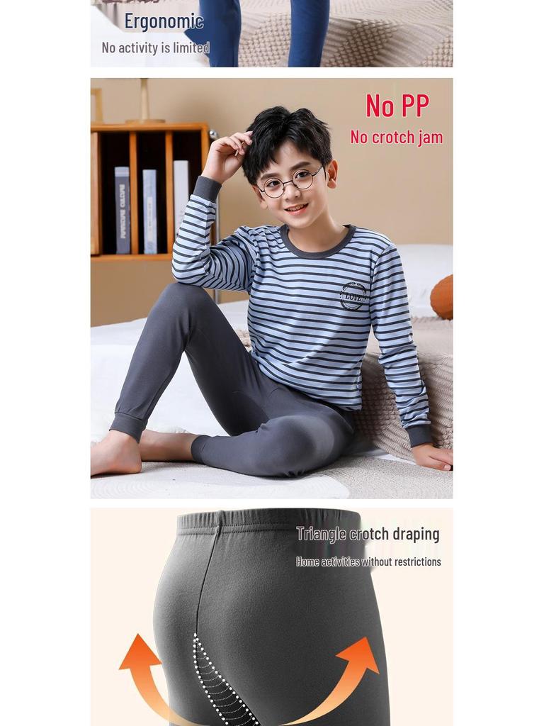 Kids' Seasonal Cotton Clothing Set: Boys' Autumn Trousers, Girls' Winter Warm Underwear, Small & Medium Children's Homewear