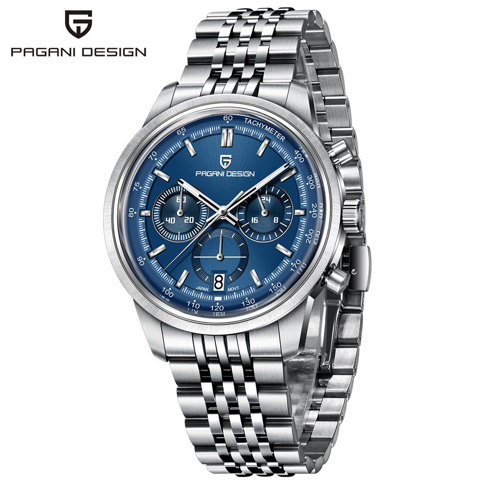 PAGANI DESIGN PD1827Newest 41mm Men Quartz Watches Japan TMI VK63 Vintage Five Bead Chain Strap Waterproof Luminous Reloj Hombre