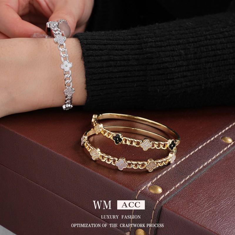Elegant Floral Zircon Chain Bracelet Women Gold Plated Copper Alloy Stylish Daily Wear Office Casual Outfits