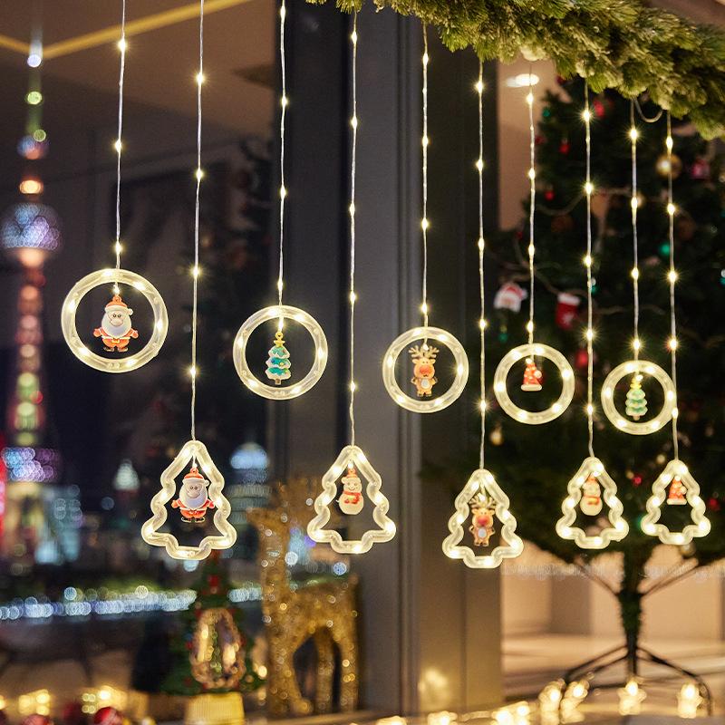 Christmas Decorations LED Lights Flashing Light String Snowflake Stars Christmas Tree Window Store Curtain Lights Pendant