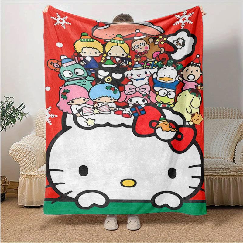 

1pc Hello Kitty Christmas Celebration Blanket, Cute Home Decor for All Seasons, Living Room, Travel, Camping, Car Blankets, Beach, Office Naps, Soft T 130x150cm
