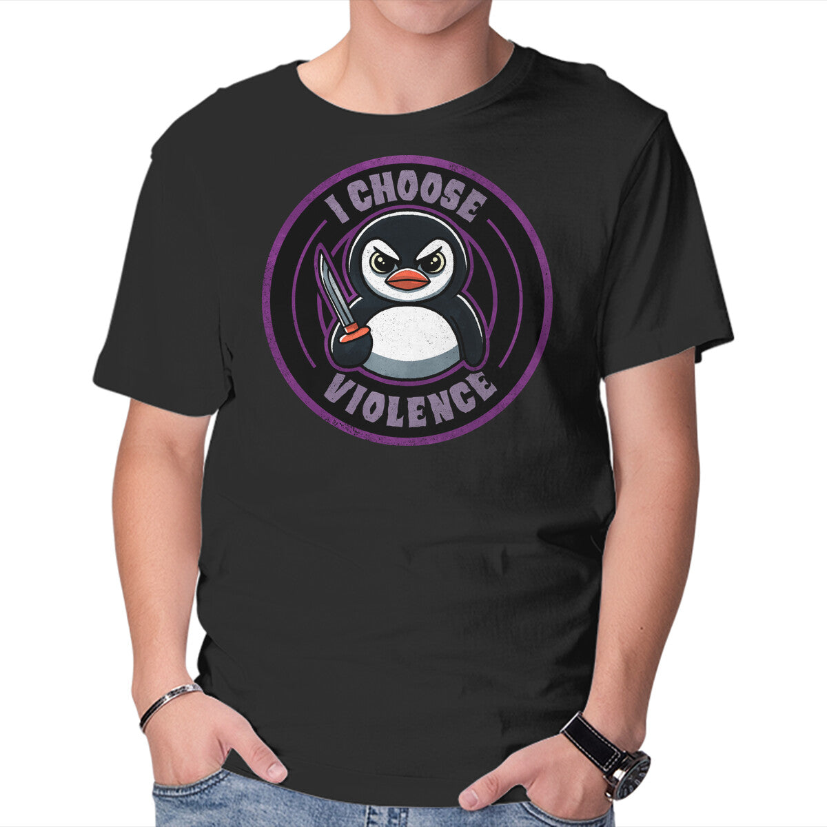 Unisex Crew Neck T-Shirt Violent Penguin Graphic Short Sleeve Casual Tee XL