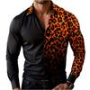 Camicia da uomo casual per le vacanze, con stampa leopardata, manica lunga, colletto a revers, bottoni