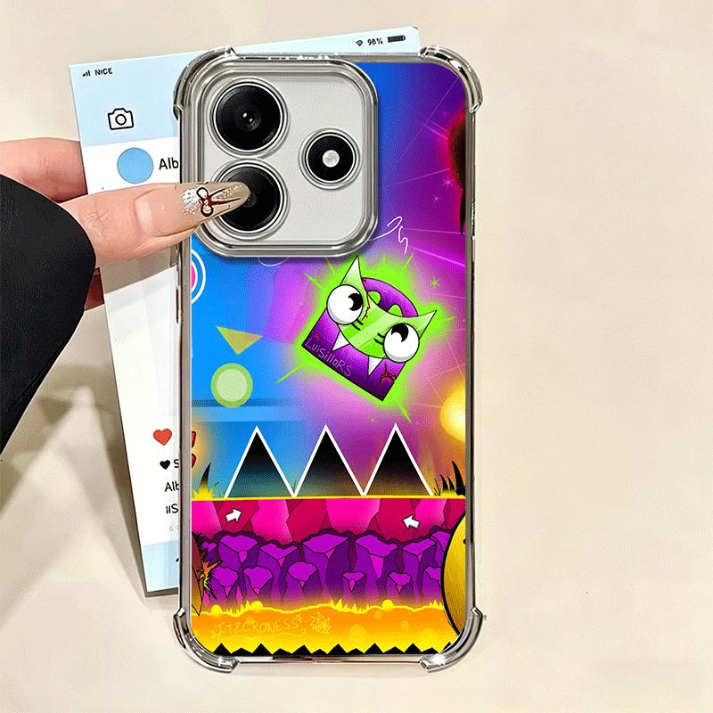 Geometry Dash Game Plating Phone Case For Xiaomi Redmi Note 14 15 Pro Plus 13 12 11 11S 11T 10 9S 9 5G Anti-Fall Airabag Cover