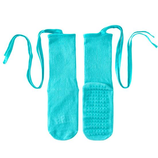 Yoga Pilates Socks with Grips for Women Non-Slip Tie-up Ankle Socks Grippy Lace-up Crew Socks for Barre Ballet Dance