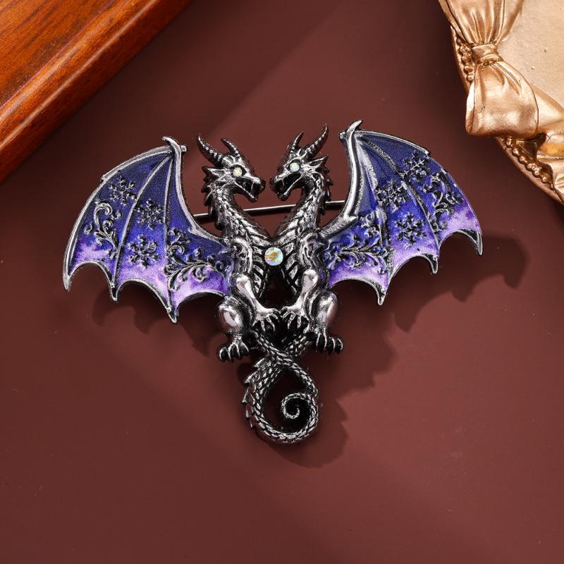 Matte Finish Metal Double Headed Dragon Brooch 1Pcs Unisex Animal Pin Fashion Accessory for Blazer Backpack Daily Outfit