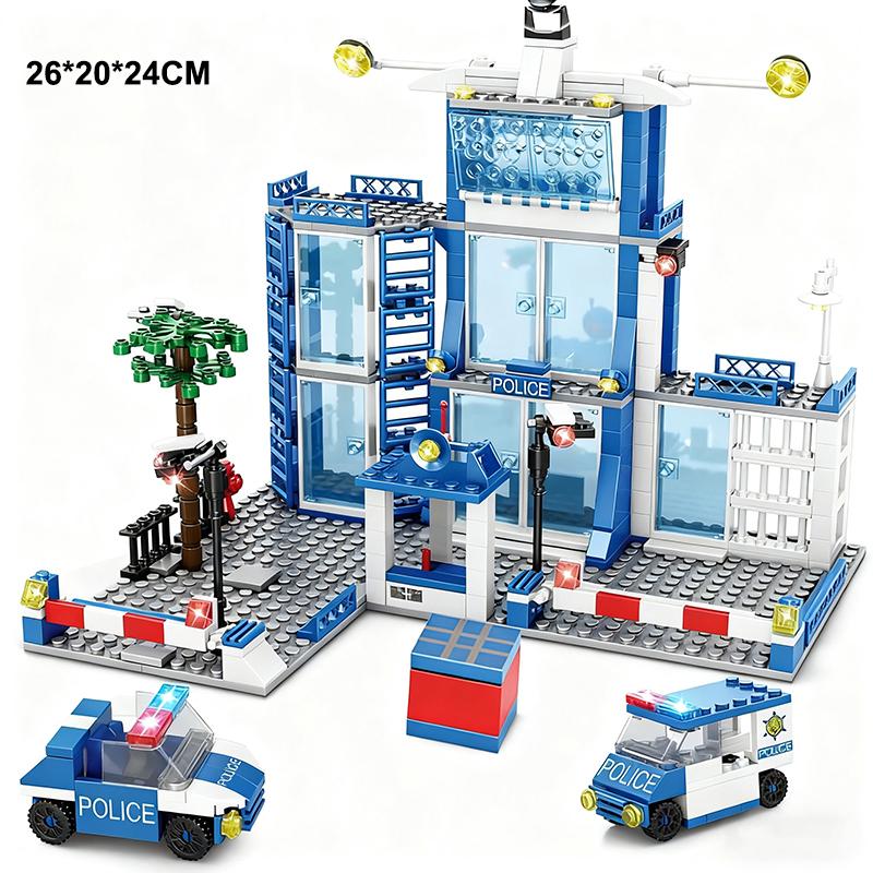 SWAT Polizeistation Militärstadt-Modell-Set Gefängnisauto Polizist Boot Figuren Modellbausteine DIY Spielzeug für Kinder Jungen Geschenk