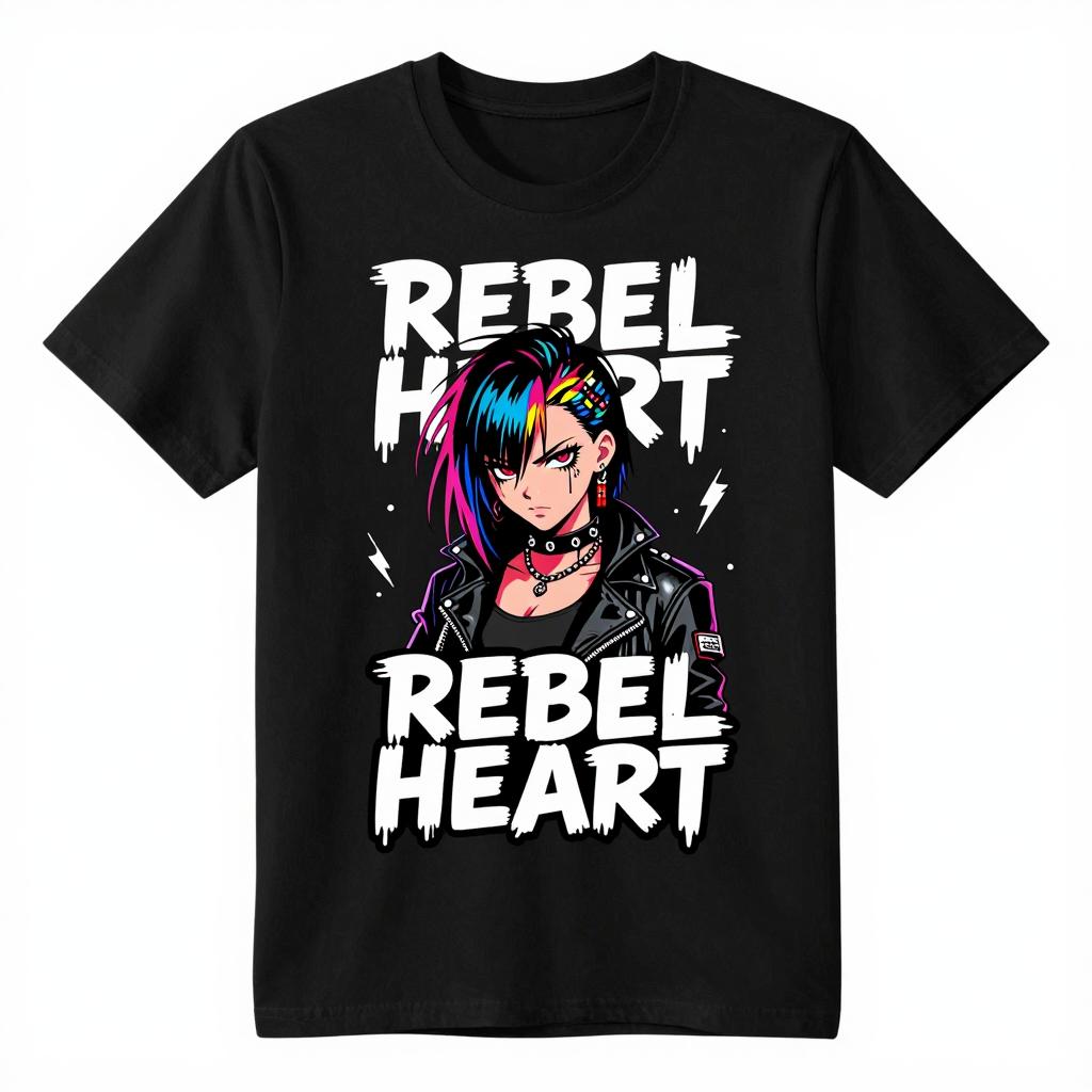 Rebel Heart Punk Anime Girl Print TShirt Unisex Unisex Casual Cotton Tee Summer Short Sleeve Gothic Unisexga Graphic Streetwear Tops