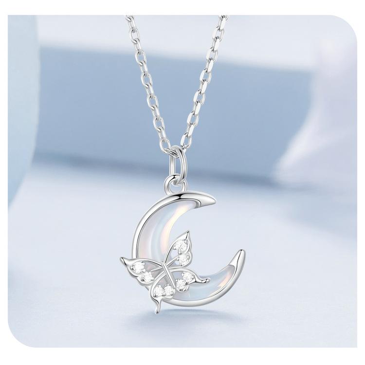 Everjoy Exquisite Moon Butterfly Necklace in S925 Sterling Silver - Versatile Women's Jewelry Accessory