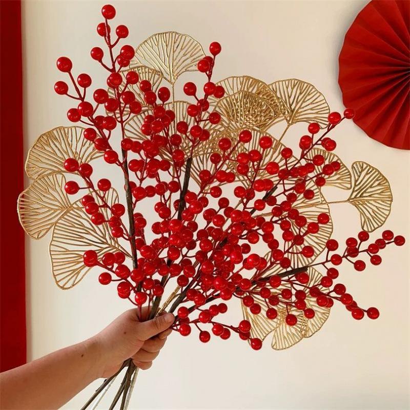 

Red Fruit Money Tree: Artificial Flower Arrangement for New Year Decoration in Living Room or Dining Table