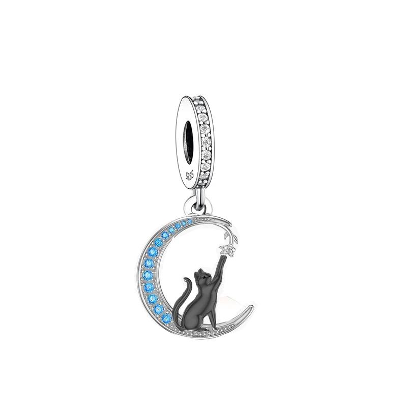 Fc Jewelry Fit  Charm Bracelet Exquisite 925 Silver Black Cat Witch Moon Star Bead For Making Women Halloween Berloque
