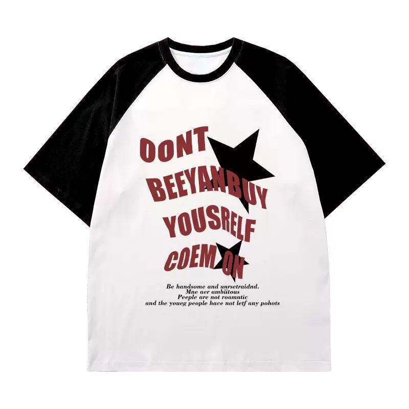 

Raglan Trendy High Street European and American Couple T-shirt Short Sleeve Black and White 2XL