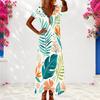 Women Plus Size V Neck Short Sleeve Fruit Printed Maxi Dress