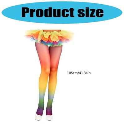 Women Colorful Rainbow Gradients Pantyhose Long Sheer Tights High Waist Pantyhose Thigh High Stockings