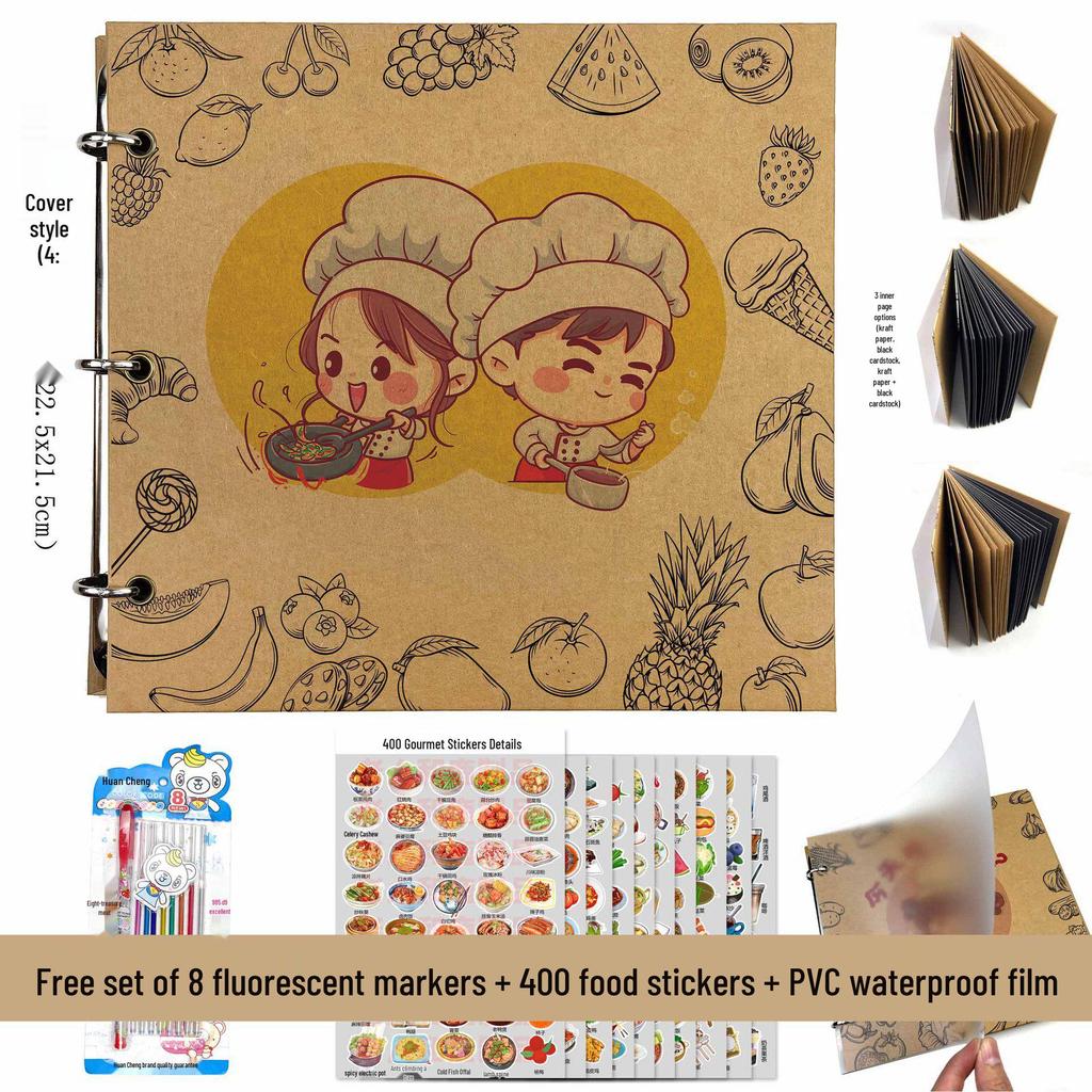 Hand-Painted Homemade Family Recipe Book - DIY Handwritten Kraft Paper Album