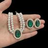 European and American Double Pearl Necklace Set Women's Earrings Necklace Emerald Necklace Dress Banquet Hepburn Style