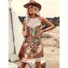 Women's Dress Embroidered Splicing Fashion Printed Off Shoulder Ethnic Beach Vest Mini Skirt