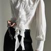 Deeptown Camicette Eleganti Vintage da Donna con Volant Nere Y2k Vittoriane Gotica Manica Lunga Collo Alto Camicie Larghe Preppy Senza Accessori