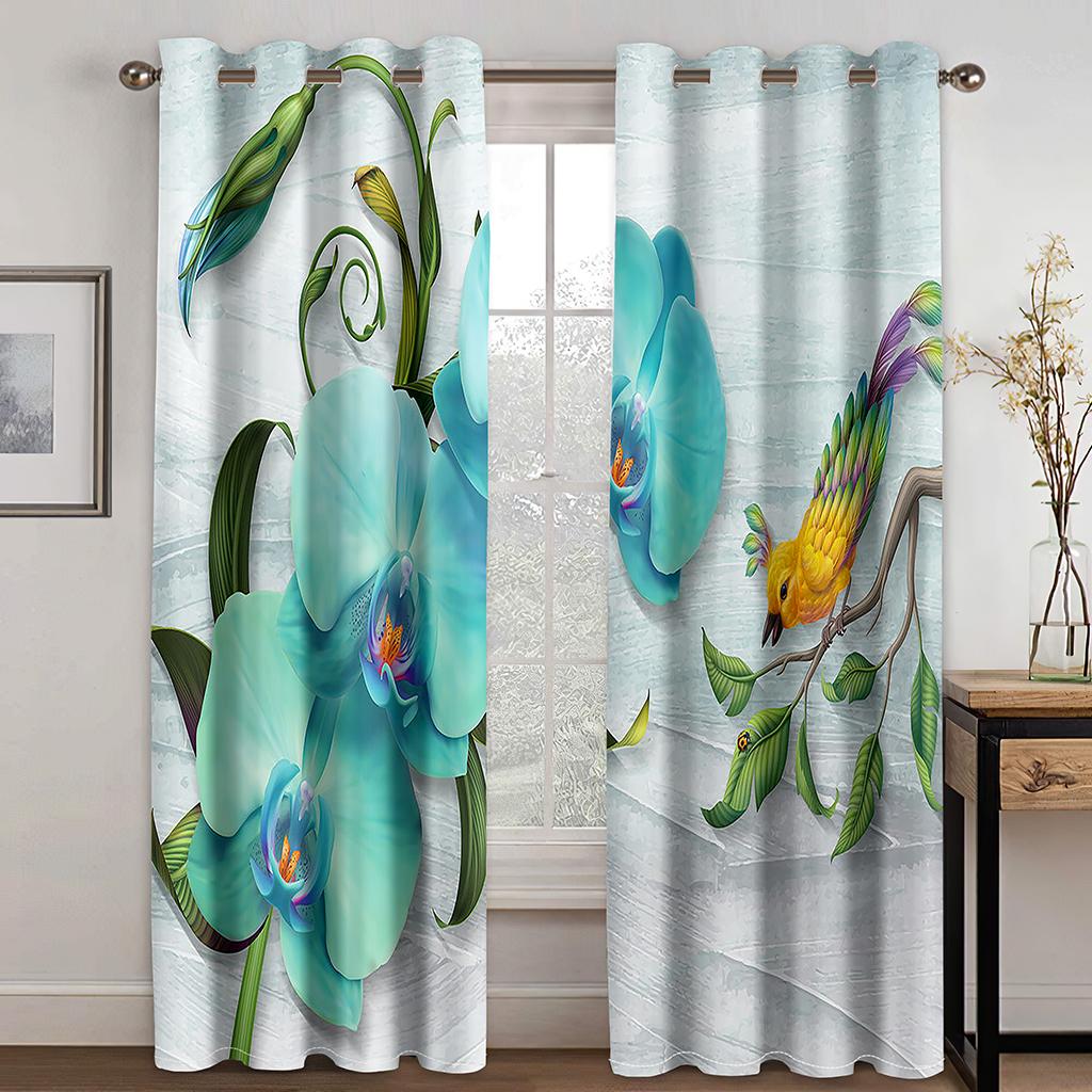 2pcs Nordic Modern Simple Green Palm Leaves Digital Printed Curtain Living Room Curtains Grommet Top Curtains Living Room Office