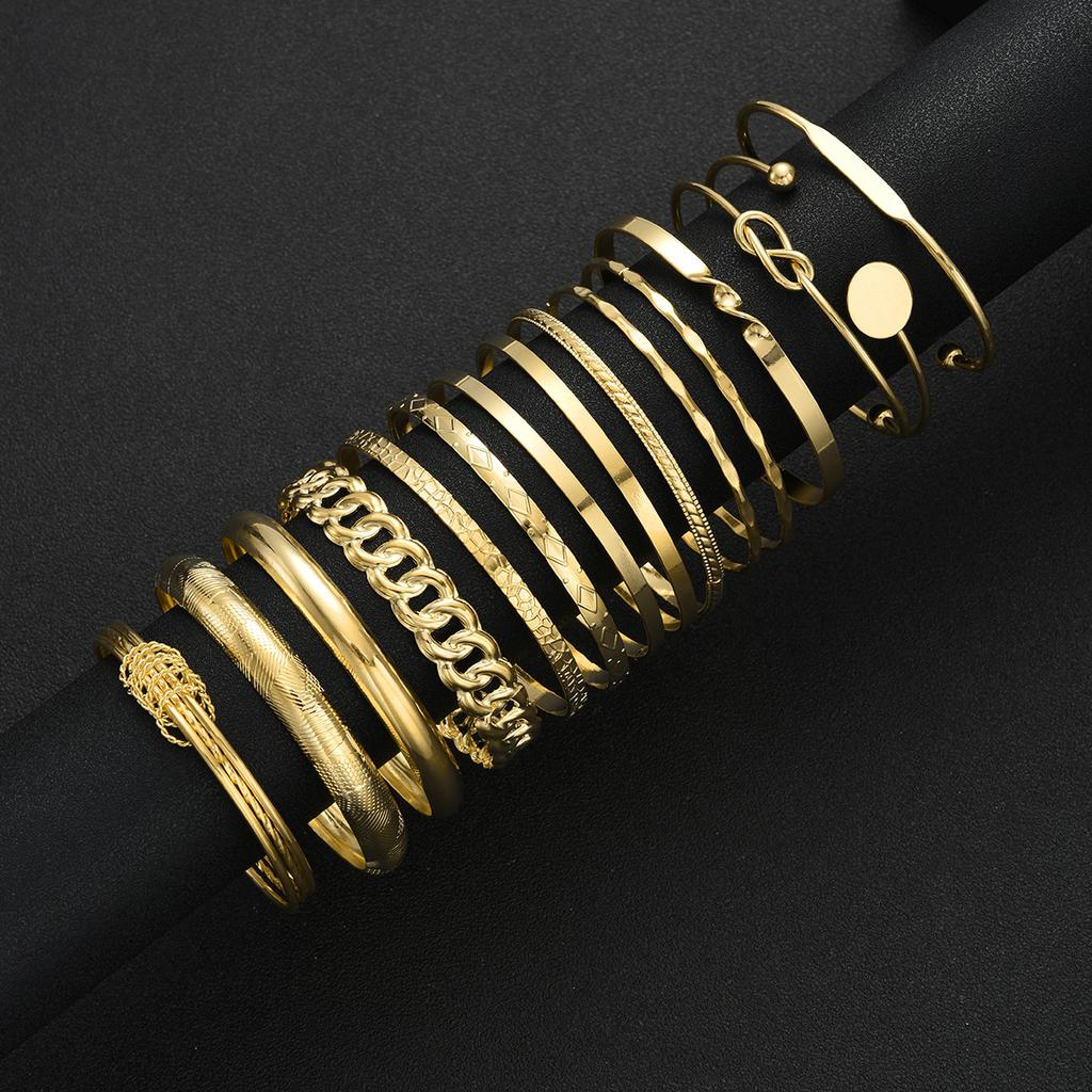 iF ME 15 Piece Fashion Knotted Printed Metal Iron Bangle Set Jewelry Women Trendy Shiny Daily Party Accessory Decorative Gift For Her