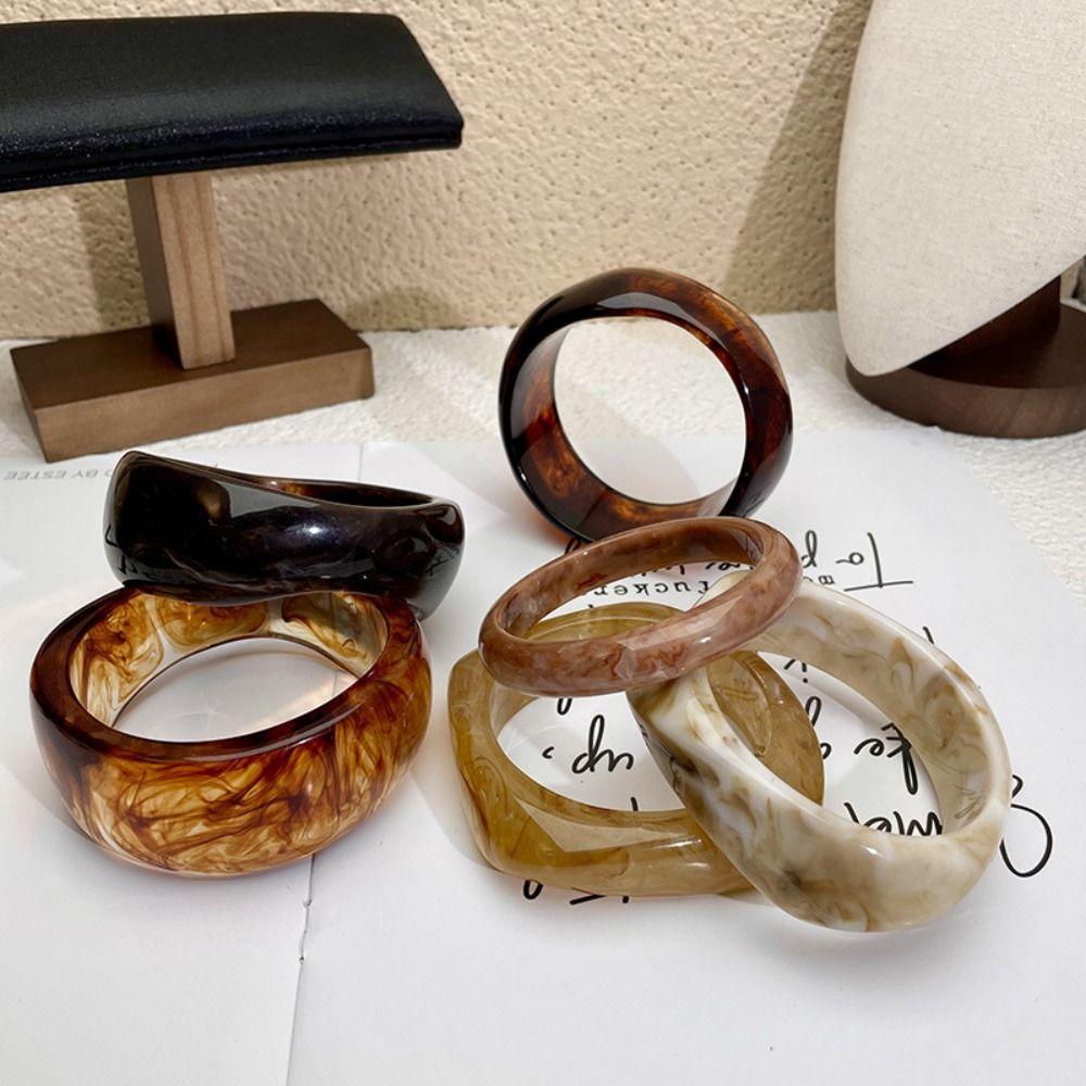 Smudging Acrylic Bangle Bohemian Retro  Hand Ring Simple Irregular Wide Bracelet  Girls