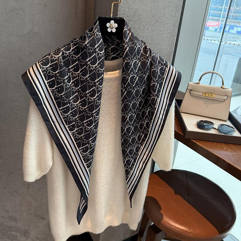 Summer atmosphere wearing headscarf twill silk simulation silk cool diagonal scarf printing women's triangular silk scarf scarf scarf