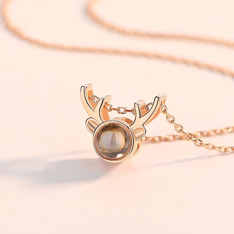 Necklace for Women, One Deer with You Projection of Versatile Collarbone Chain Trendy Antler Pendant Road Couple Commemorative Gift
