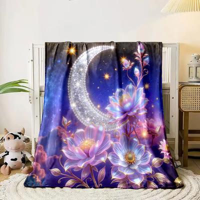 Romantic Starry Sky Flowers Printed Blanket Children Adult Soft and Warm for Home Sofa Outdoor Travel Blanket Luxury Gifts