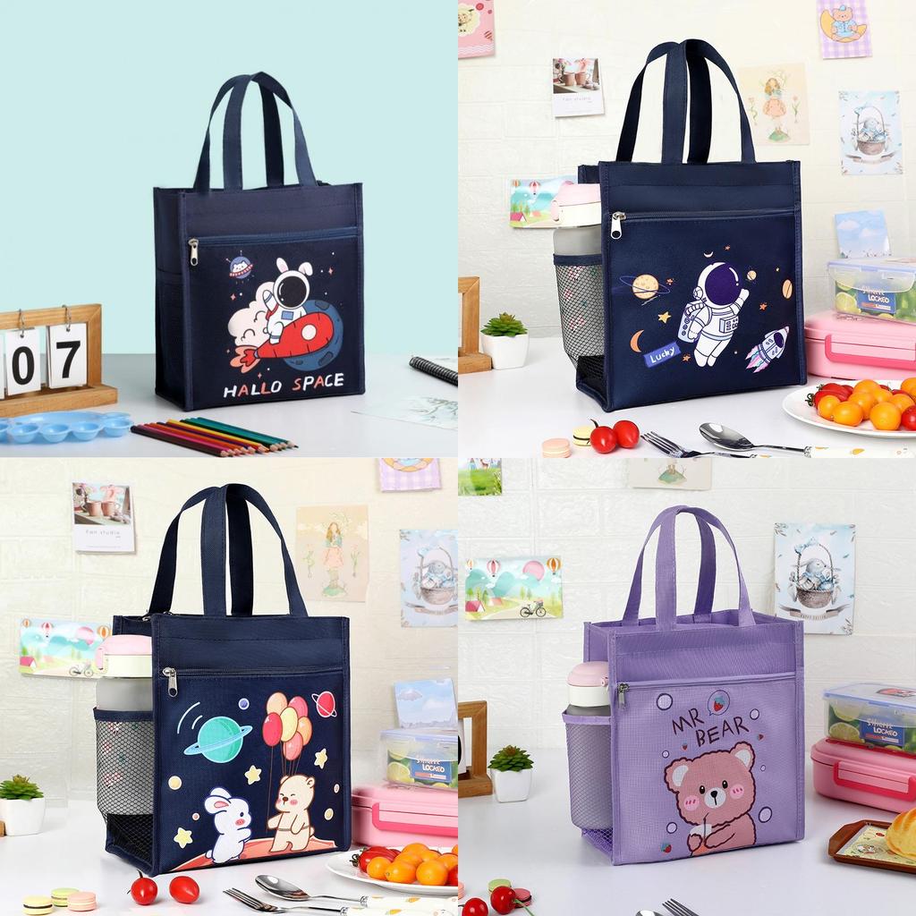 Childrens Cartoon Canvas Lunch Bag With Waterproof Handle For School And Travel