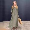 2024 Summer Women's Casual Plus Size Cotton Linen Pocket Shirt Collar Dress