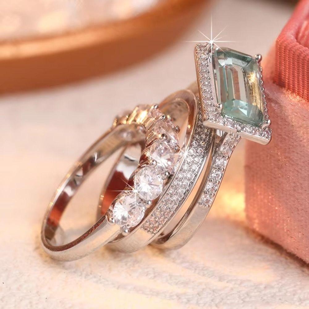 Large Rectangular Stone Stacking Rings European Style Engagement Band Ring  Anniversary Occasion