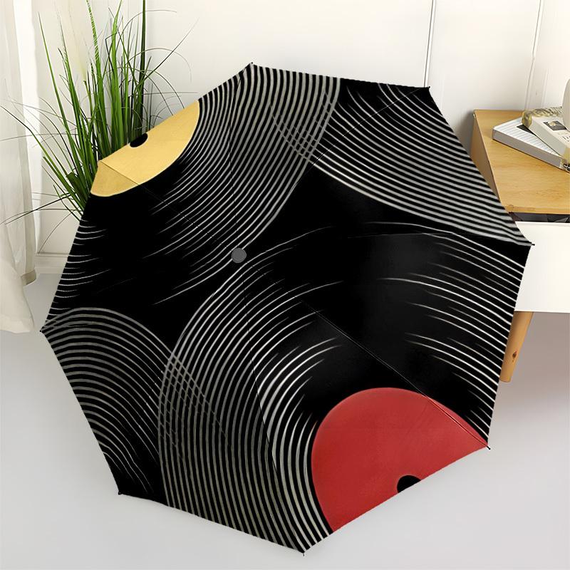 1pc Vinyl Records Automatic Folding Umbrella with 8-Rib Windproof Design, Portable Foldable Sunshade Umbrella For Halloween 066