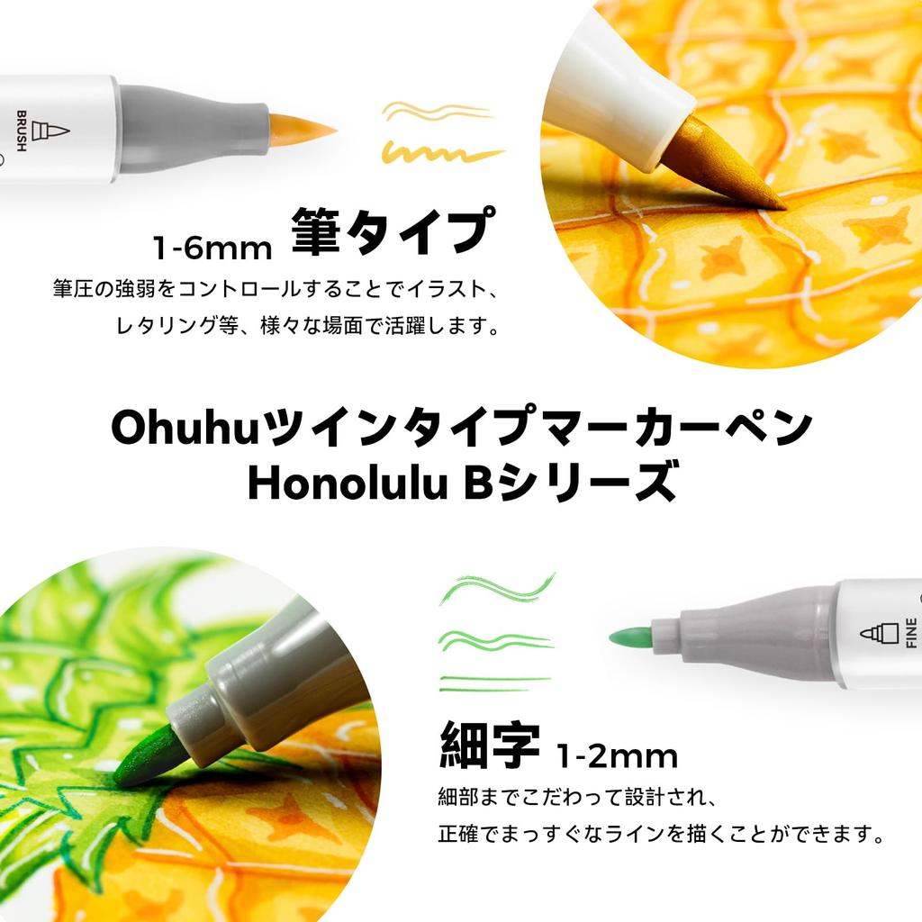 Ohuhu Honolulu B Series Brush and Chisel Tip Markers, 120 Colors with Blender