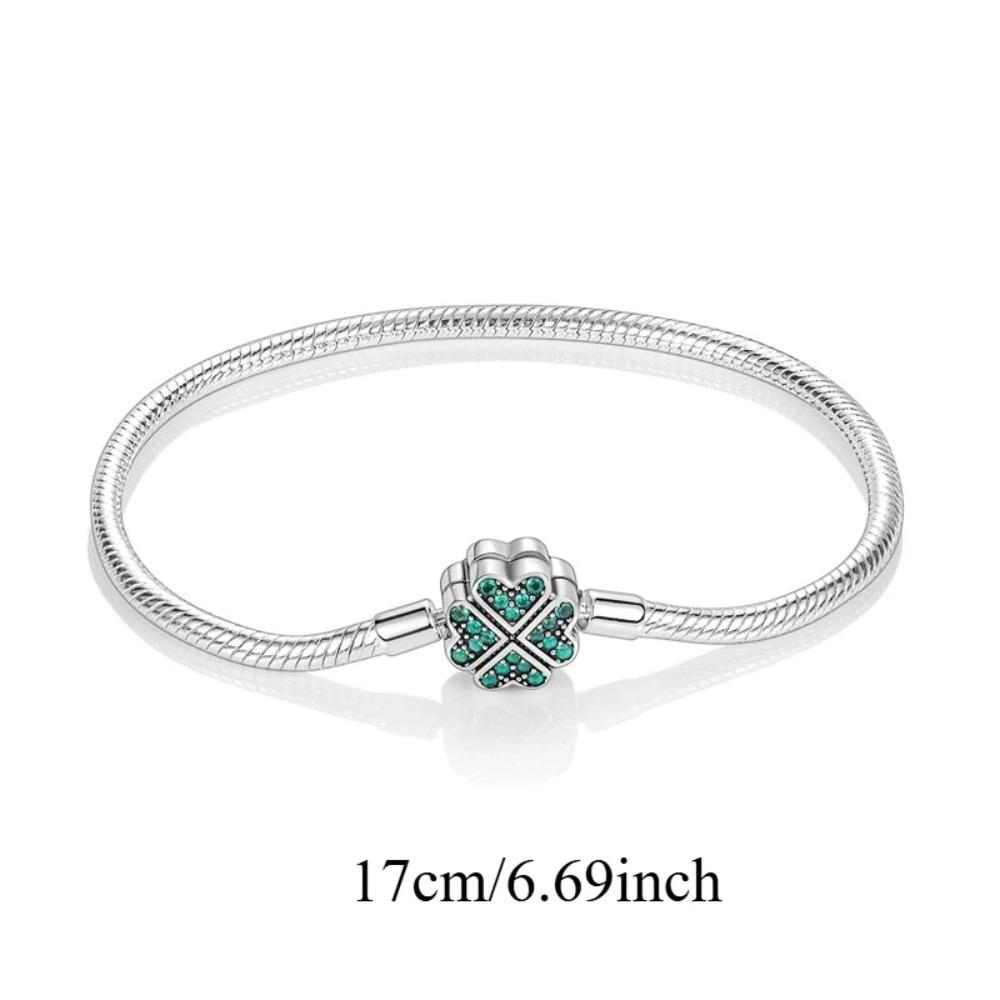 925 Silver Four Leaf Clover Pendant Green Lucky Charm Beads DIY Jewelry for Women Bracelet Making Diy