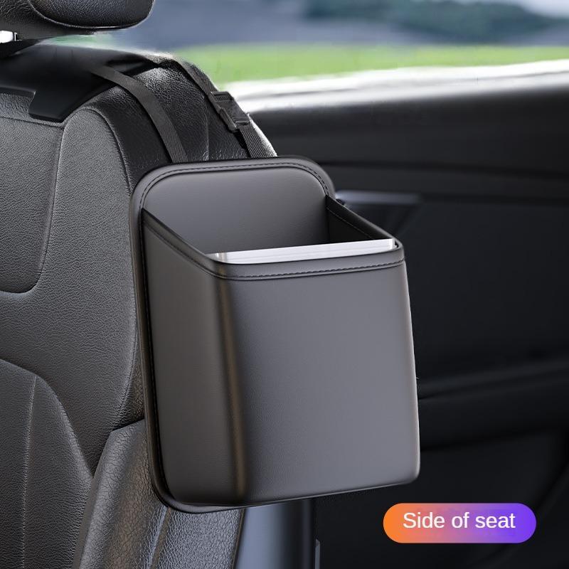 Car Trash Bin Leather Auto Seat Back Hanging Storage Box Bag Holder Rear Chair Trash Can Organizer Driver Side Pockets Garbage