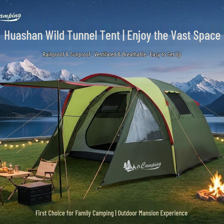 Lightweight Multi-Person Camping Tent with Vestibule - Windproof & Rainproof for Hiking & Outdoor Travel